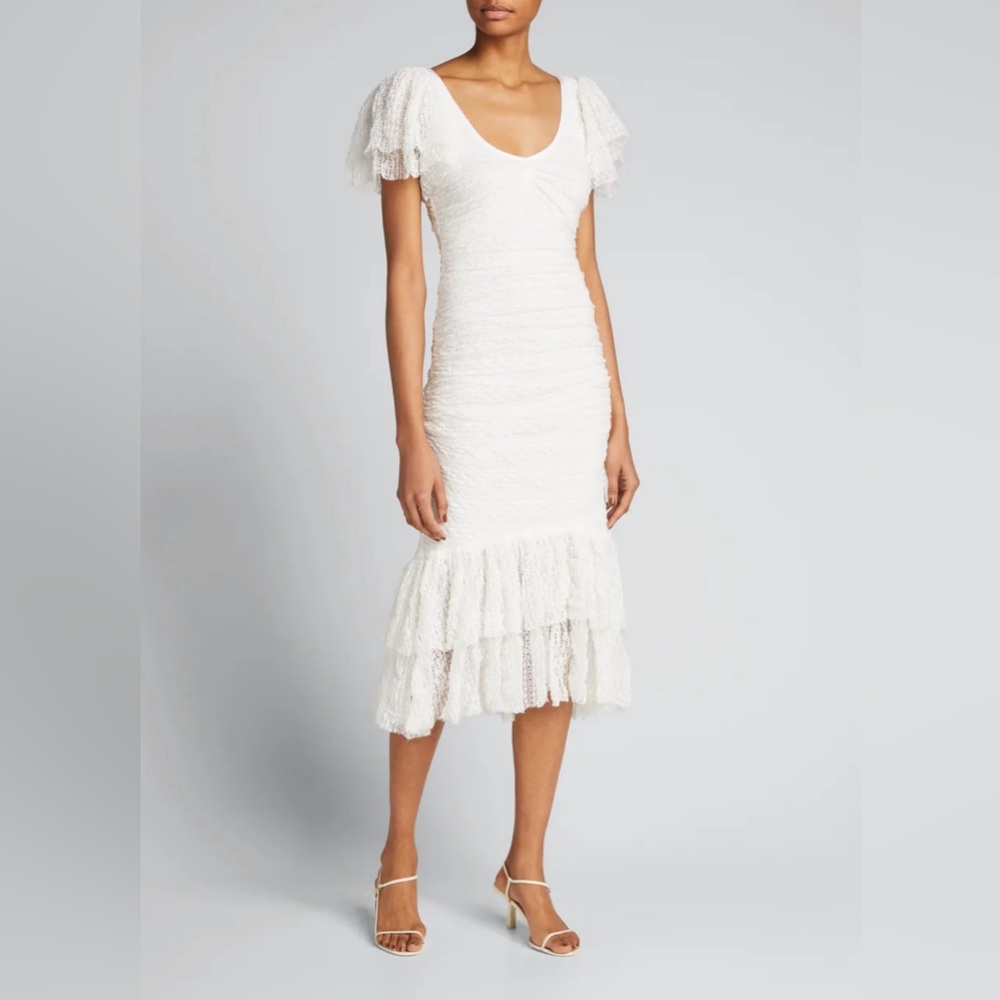 Cinq a sept white v neck crochet dress